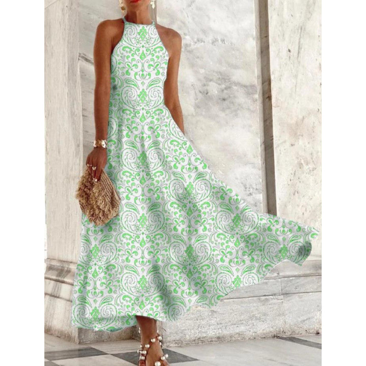 Damen Maxikleid mit elegantem Stehkragen und fließendem Rock Drune
