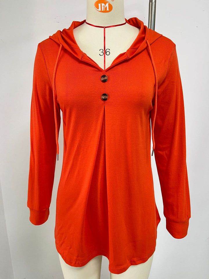 Damen Viskose Hoodie mit Knopfleiste und asymmetrischem Saum Drune