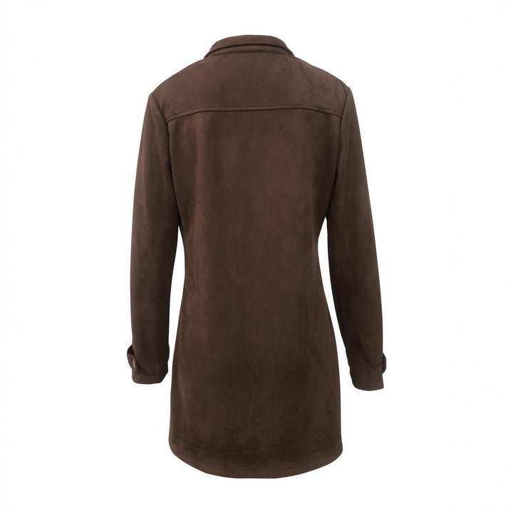 Damen Lange Wildleder-Safari-Jacke mit Pattentaschen und taillierter Silhouette Drune