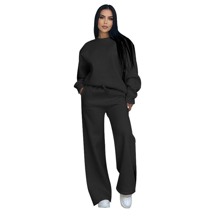 Damen nan Lounge-Set mit Oversize-Rundhalsausschnitt und hochgeschnittener Jogginghose mit weitem Bein Drune