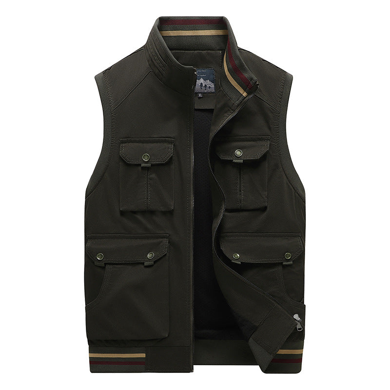 Herren Multifunktionale Outdoor-Weste mit vier Pattentaschen, Stehkragen und Mesh‑Futter Drune