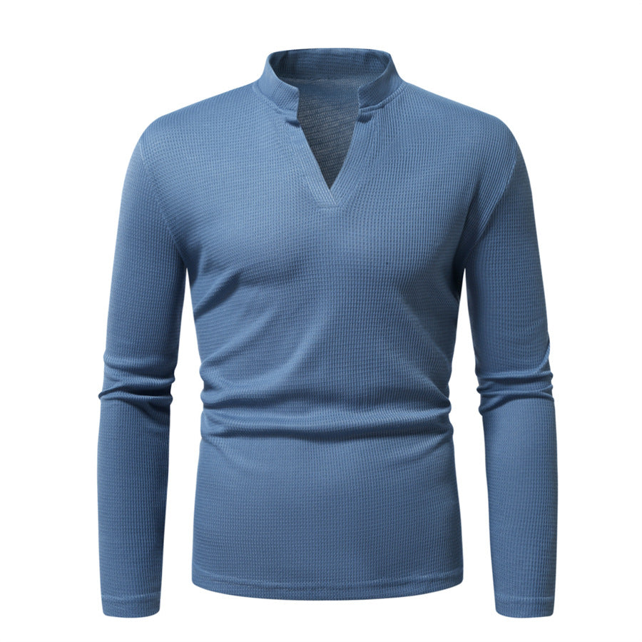 Herren Thermisches Waffel-Strickshirt mit Stehkragen und V‑Ausschnitt Drune