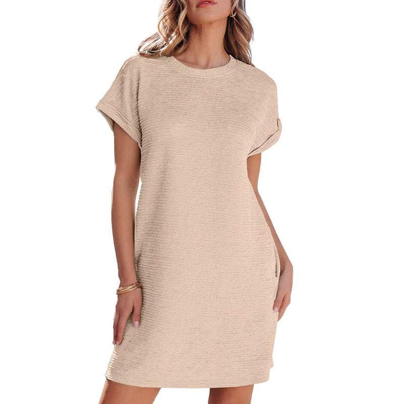 Damen lässiges Freizeitkleid mit strukturiertem Obermaterial und praktischen Taschen Drune
