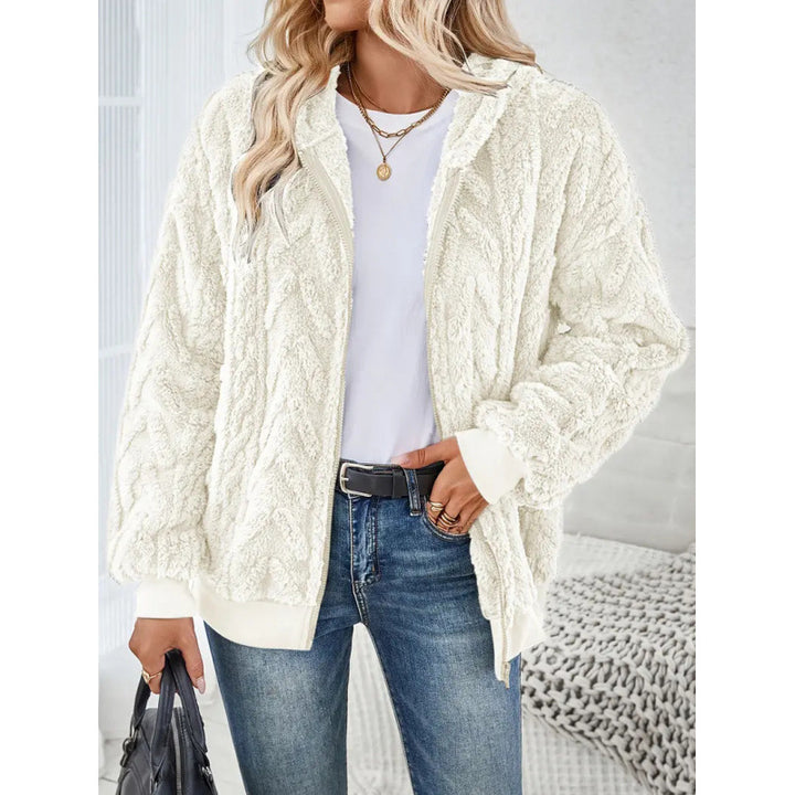 Damen Kuschelige Fleecejacke mit hochschließendem Kragen und Strickmuster Drune