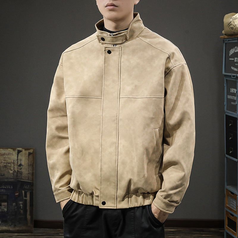 Herren stylische Kunstlederjacke mit hochgeschlossenem Kragen und praktischen Taschen Drune