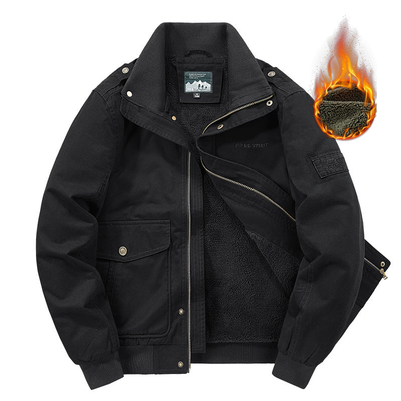 Herren Thermo-Field-Bomberjacke mit Teddyfutter, Stehkragen und Utility-Taschen Drune