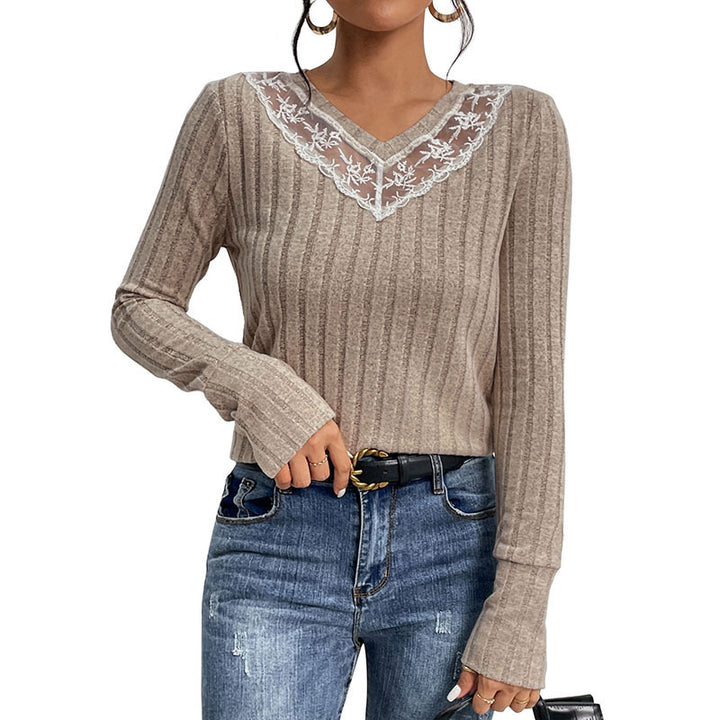 Damen Strickoberteil mit Spitzenkragen Drune