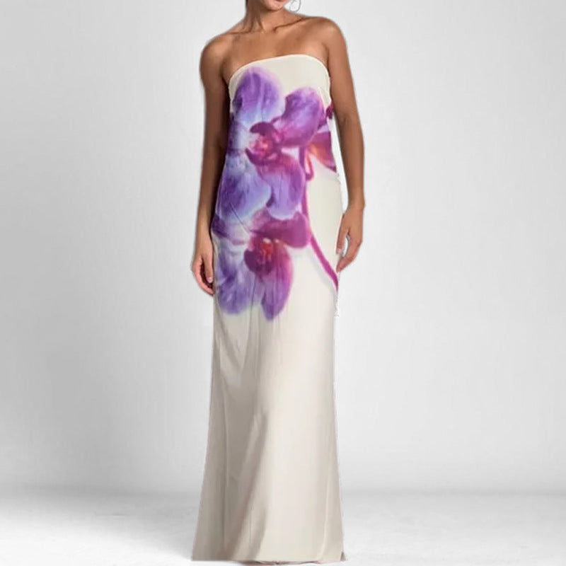 Damen Strapless Maxikleid mit floralem Druck und figurbetontem Schnitt Drune