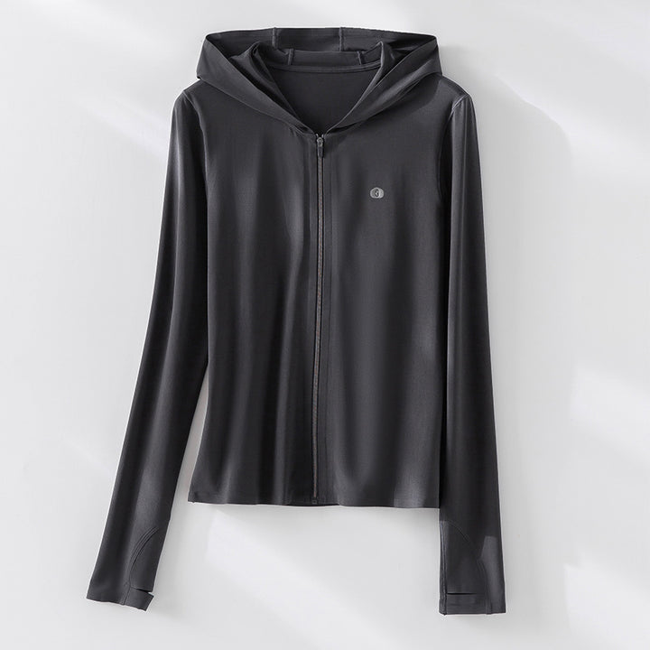 Damen Leichte Kapuzenjacke mit durchgehendem Reißverschluss, Slim‑Fit und Daumenloch Drune