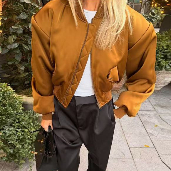 Damen Kurze Satin‑Bomberjacke im Cropped‑Boxy‑Schnitt Drune