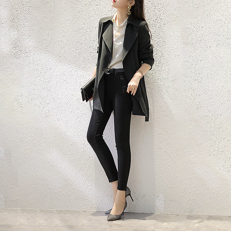 Damen Edles Trenchcoat mit Taillengürtel und praktischen Taschen Drune