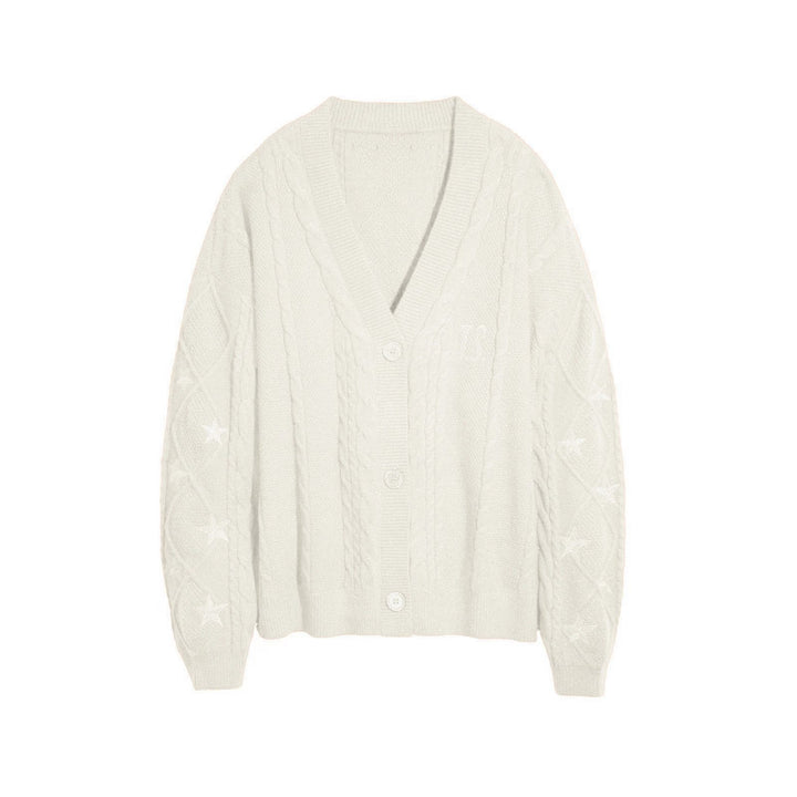Damen Strickcardigan mit Zopfstrick, Stern‑Stickerei und Glanzfäden Drune