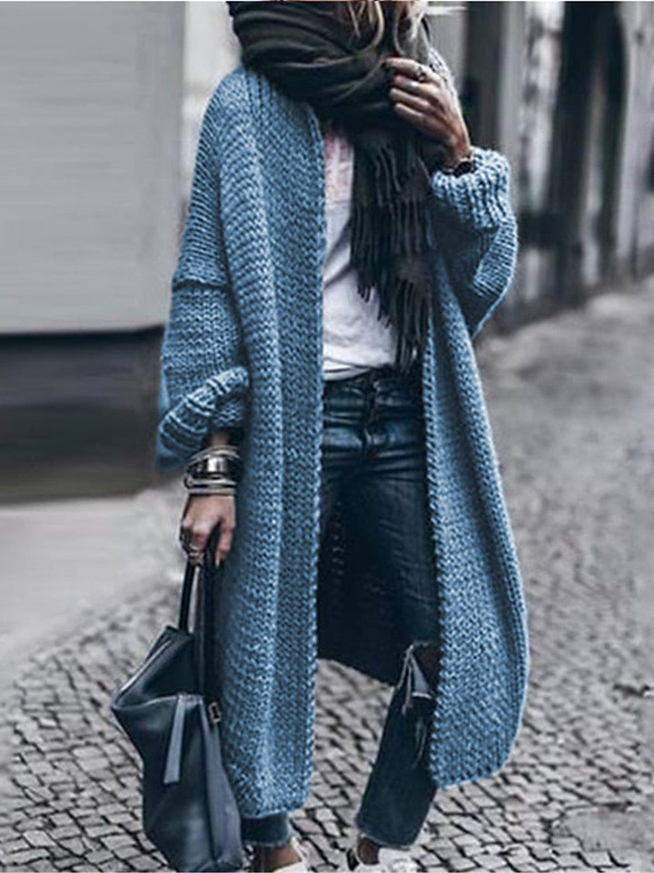 Damen Langer Grobstrick-Mantelcardigan mit überschnittener Schulter und offener Front Drune