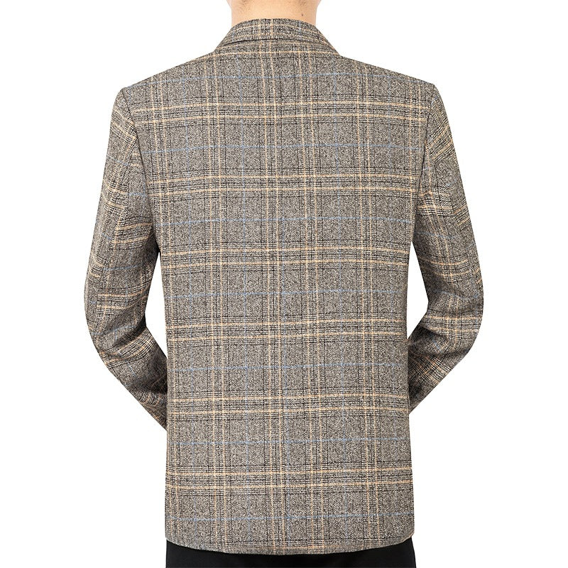 Herren Kariertes Slim-Fit Sakko mit strukturiertem Wollmix und aufgesetzten Taschen Drune