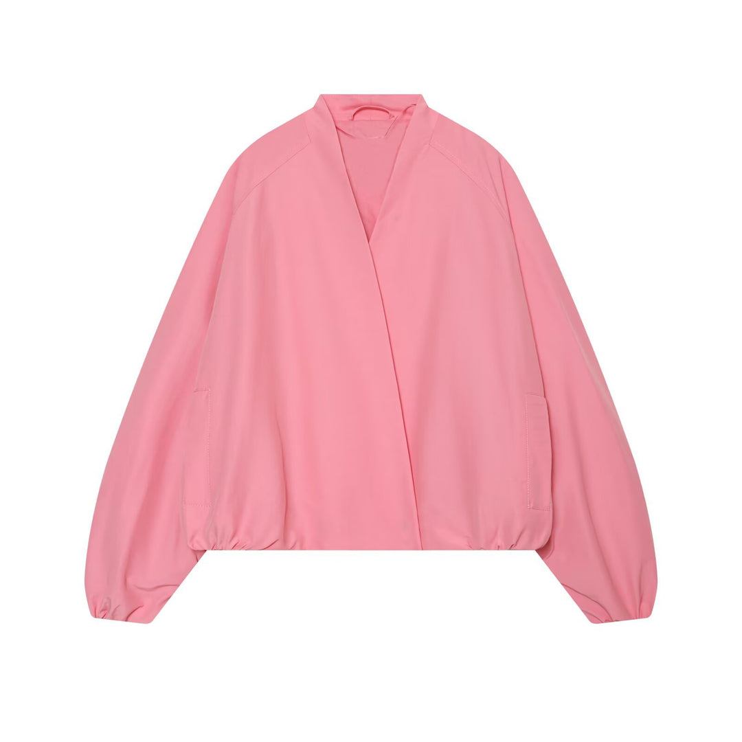 Damen Cropped Kimono-Jacke mit überschnittenen Ärmeln und elastischem Bund Drune