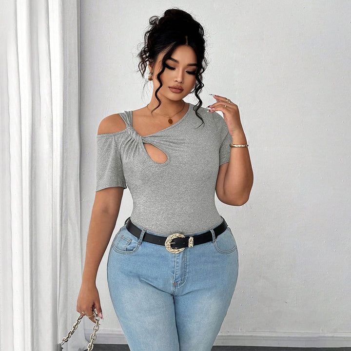 Damen Figurbetontes Kurzarm-Body mit asymmetrischem Ausschnitt und Knotendetail Drune