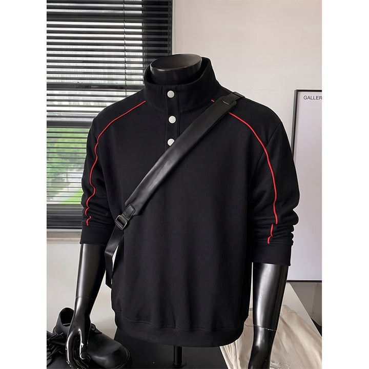 Herren Sweatshirt mit Stehkragen, Druckknopf‑Halbleiste und kontrastierender Schulterpaspel Drune