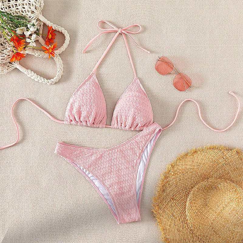 Damen Bikini-Set mit geflochtenem Oberteil und seitlichem Wickelrock Drune