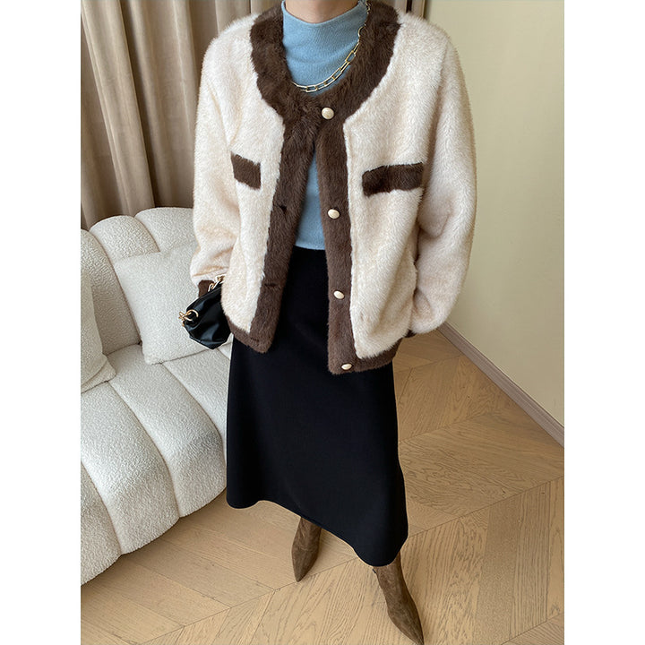 Damen Kuschelige Bouclé-Jacke mit dekorativer Knopfleiste Drune