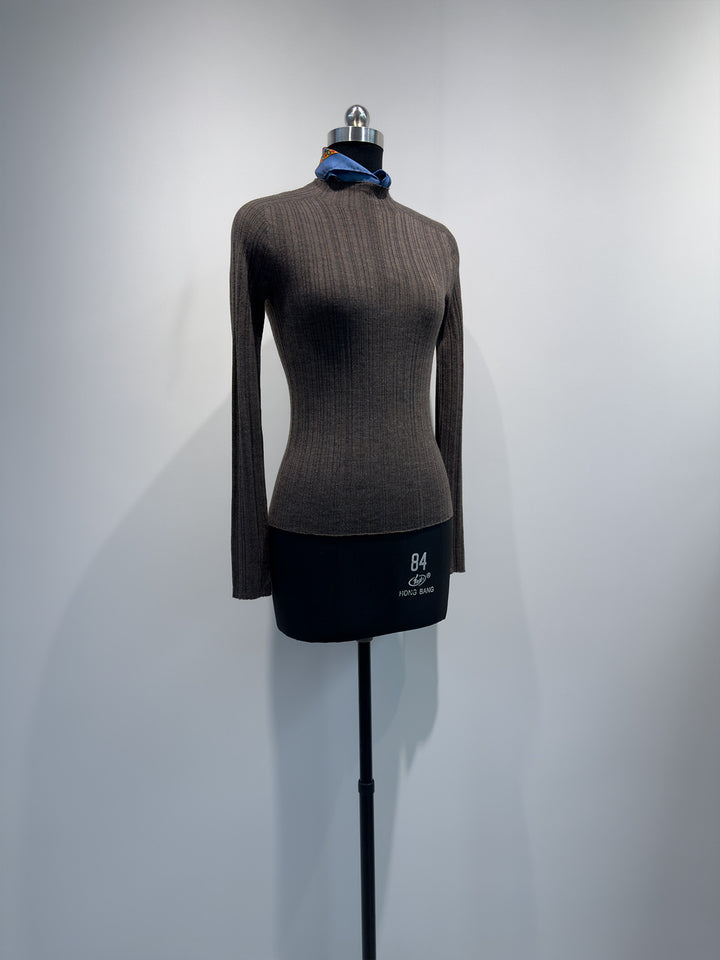 Damen stilvoll gerippter Stehkragenpullover Drune