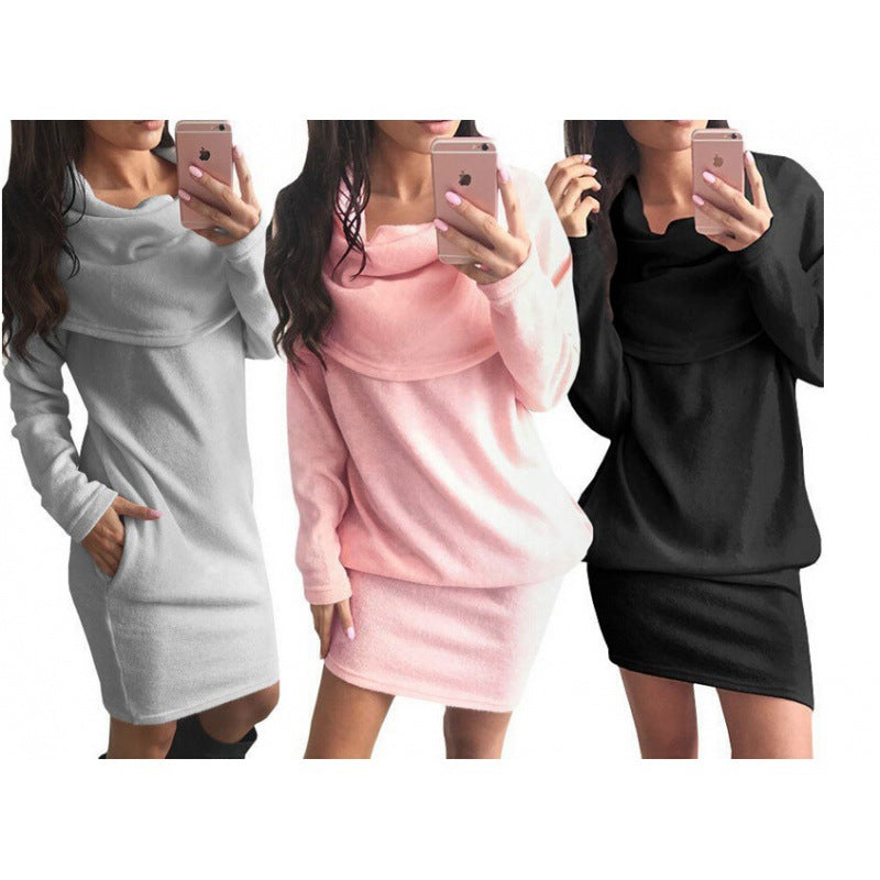 Damen Kapuzenkleid mit gemütlichem Kuschelfleece und praktischen Taschen Drune