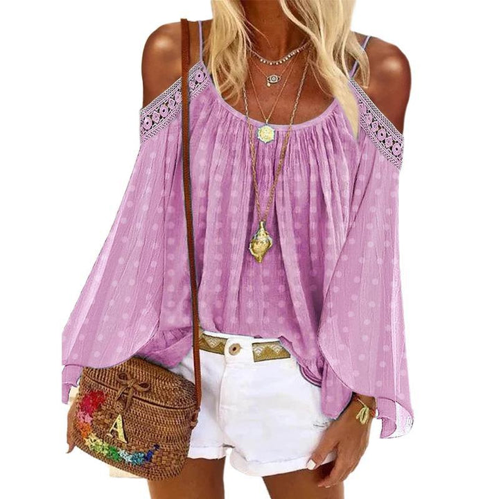 Damen Bluse mit schulterfreiem Design und Volants Drune