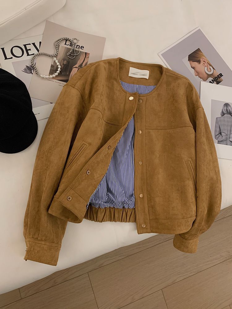 Damen Suede Jacket mit elastischem Bund Drune