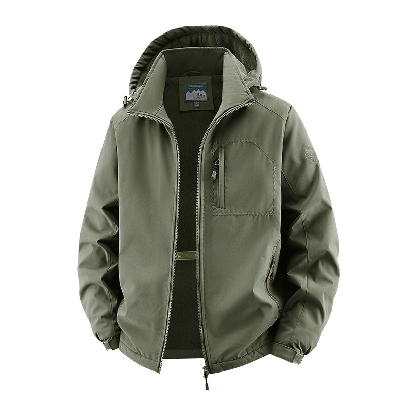 Herren  multifunktionale Softshell-Tacticaljacke mit versteckter Kapuze, vertikaler Brusttasche und atmungsaktivem Fleecefutter Drune