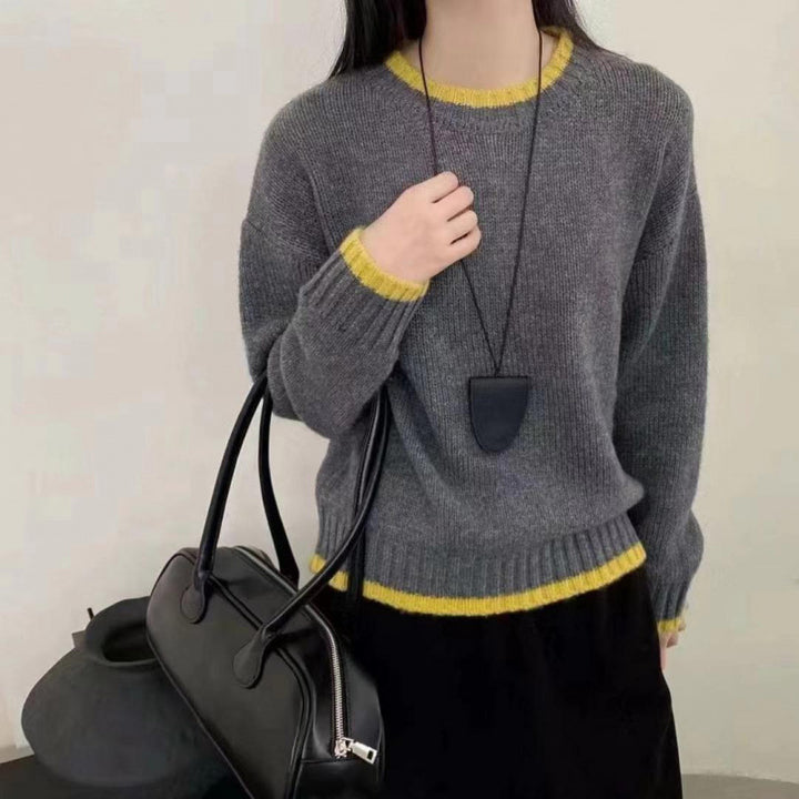 Damen Weicher Strickpullover mit kontrastierenden Bündchen Drune