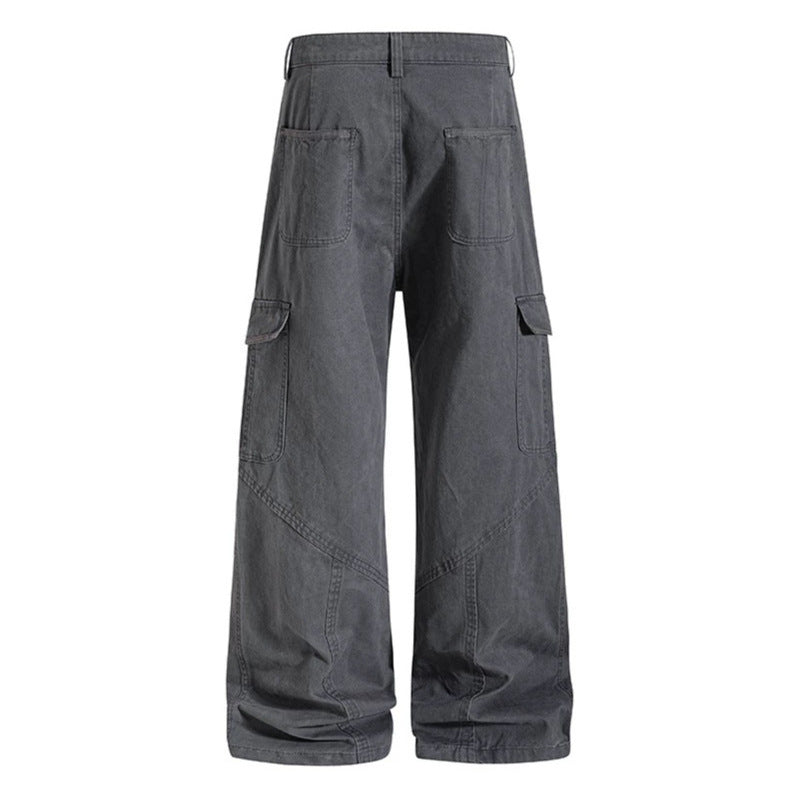 Damen Weite Cargo-Hose aus Baumwoll-Mix mit hohem Bund und Multifunktionstaschen Drune