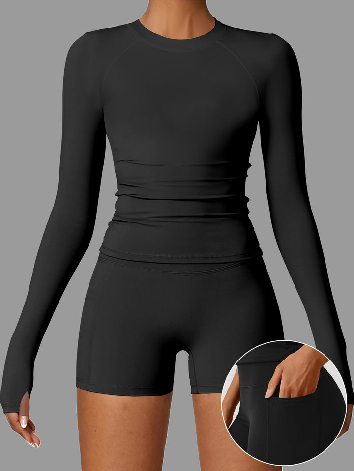 Damen Sportliche Langarm-T-Shirt mit figurformendem Design Drune
