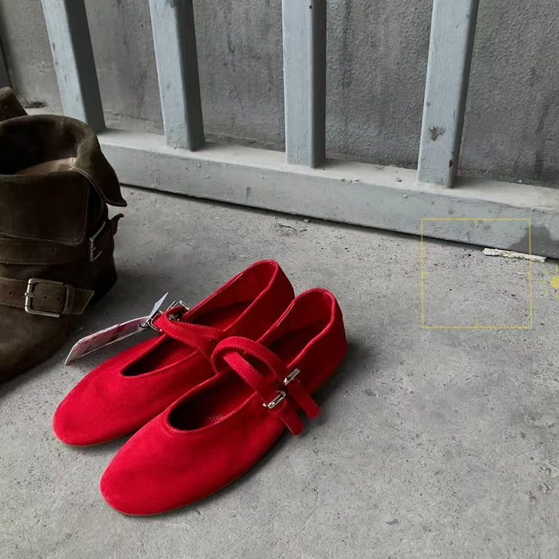 Damen Ballerinas aus hochwertigem Wildleder mit verstellbaren Riemen Drune