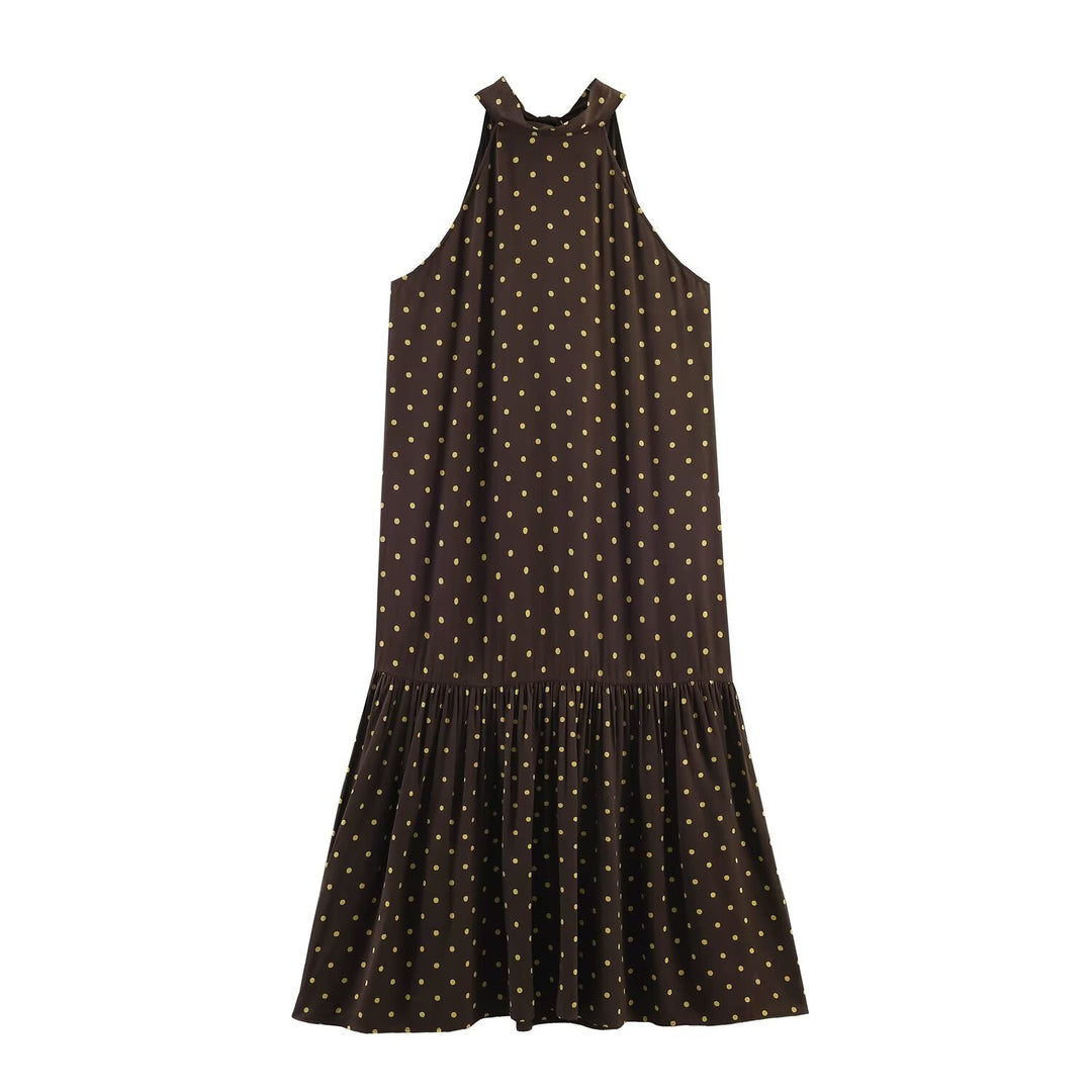Damen Maxikleid mit elegantem Volant und modernem Punkdesign Drune