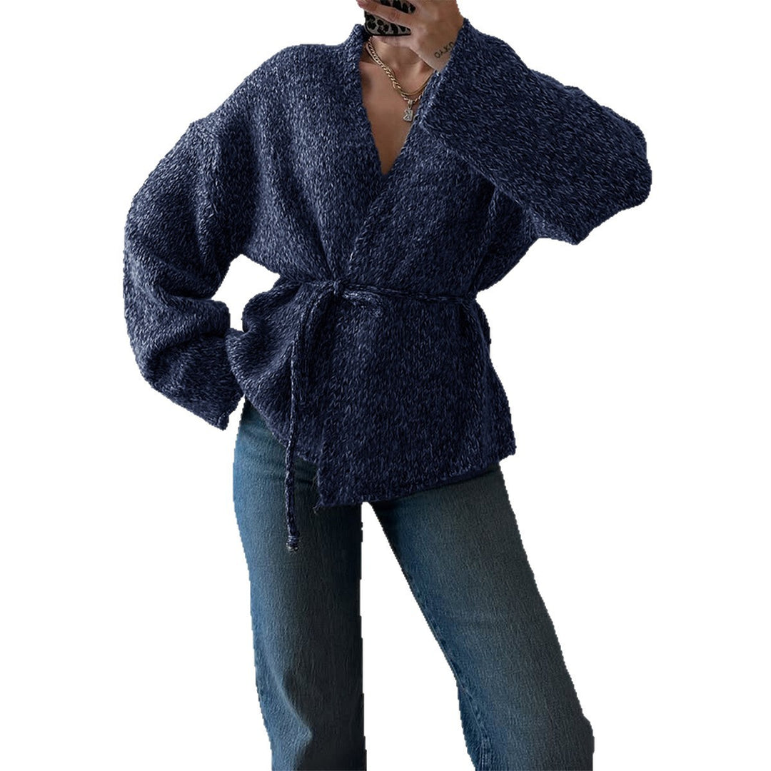 Damen nan oversize Bouclé-Strickjacke mit Taillengürtel und Kimonoärmeln Drune