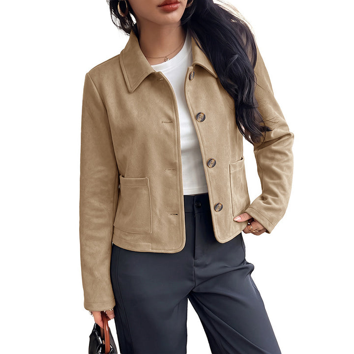 Damen Kurzjacke aus Wildleder‑Optik mit Hemdkragen und aufgesetzten Taschen Drune