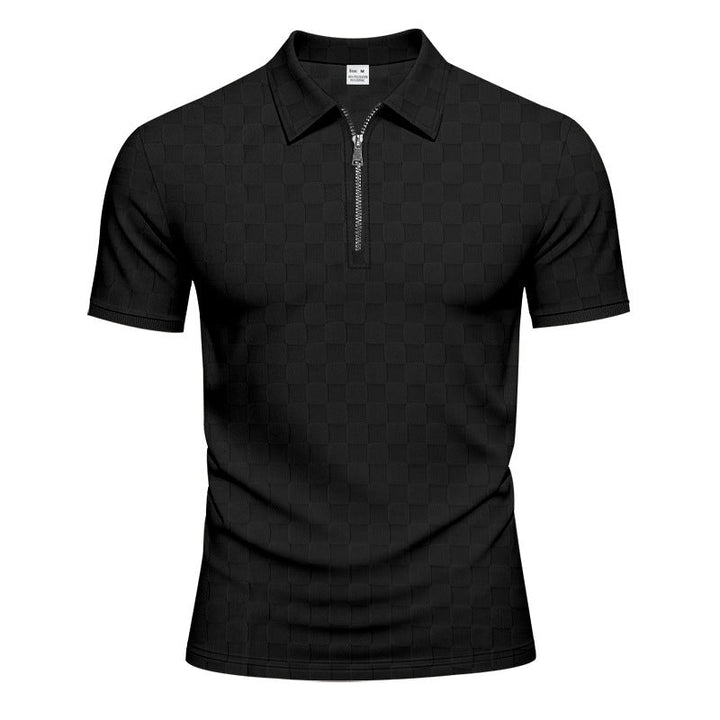 Herren nan kurzes Halbzip-Poloshirt aus strukturierter Waffelpiqué mit Hemdkragen und figurbetonter Passform Drune