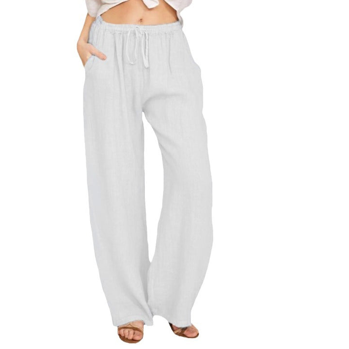 Damen luftige Palazzo-Hose mit Tunnelzugbund, elastischem Taillenabschluss und seitlichen Eingrifftaschen Drune