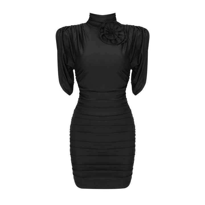 Damen figurbetontes Kleid mit hochgeschlossenem Kragen und Rüschen-Details Drune