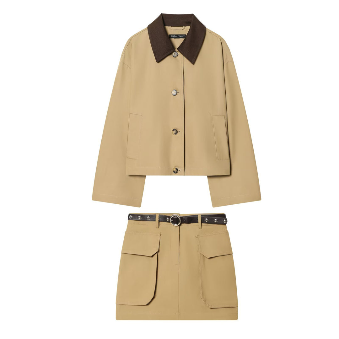 Damen Kurze Oversize-Harringtonjacke mit Kontrastkragen und aufgesetzten Taschen Drune