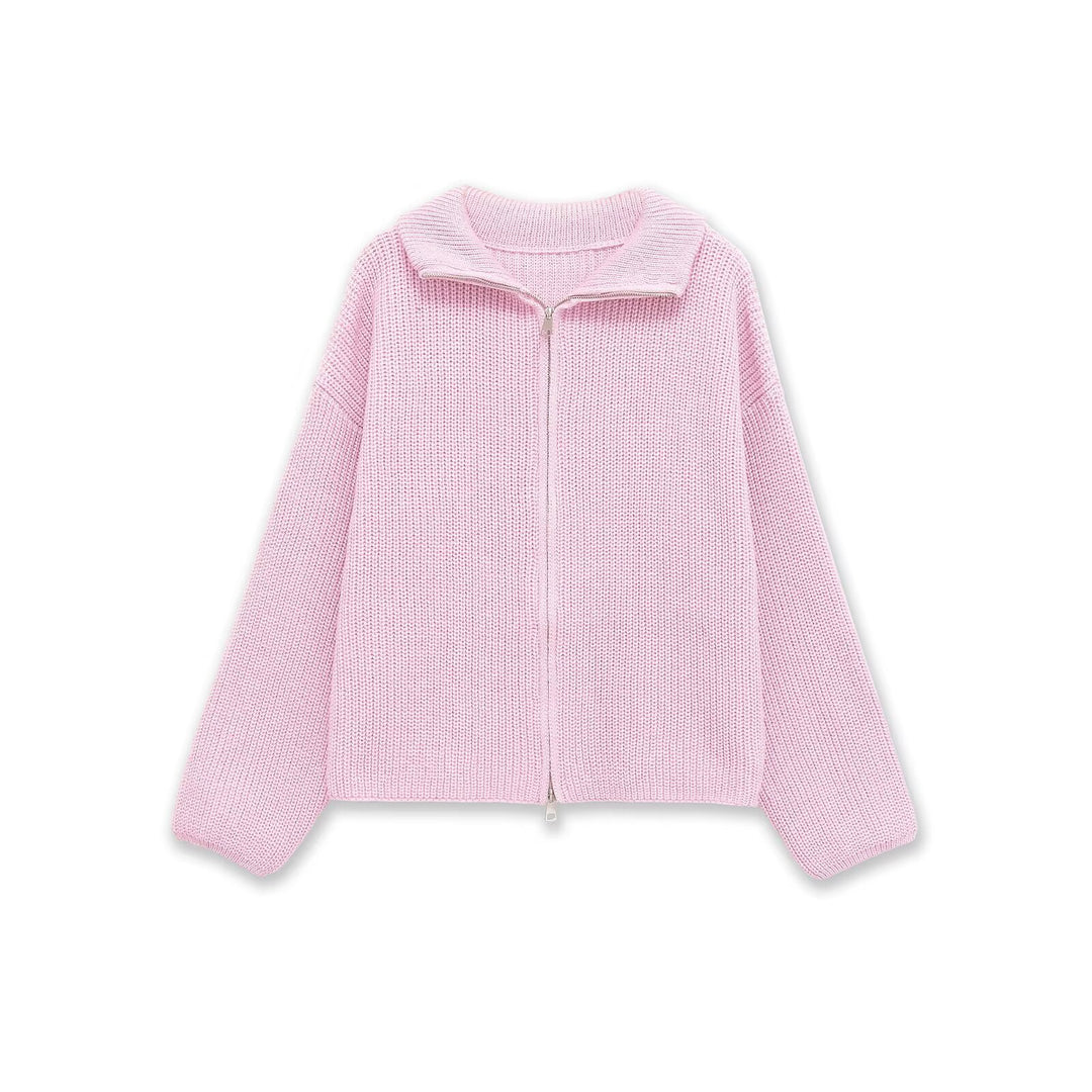 Damen Gestreifte Strick‑Zipjacke im Cropped‑Boxy‑Schnitt mit Hemdkragen Drune