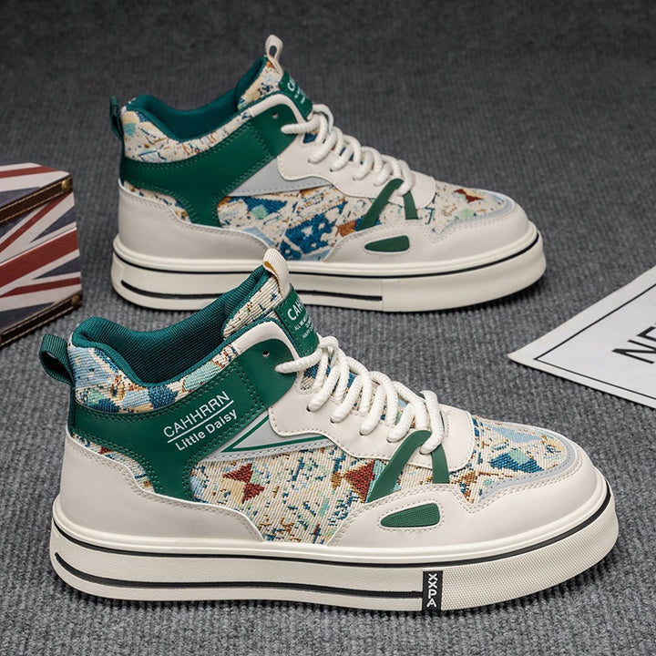 Damen modische High-Top Plateausneaker mit gewebtem Gobelinmuster, gepolstertem Knöchelkragen und dämpfender EVA-Sohle Drune