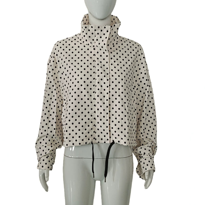 Damen Gepunktete Cropped-Blousonjacke mit Stehkragen und Tunnelzug Drune