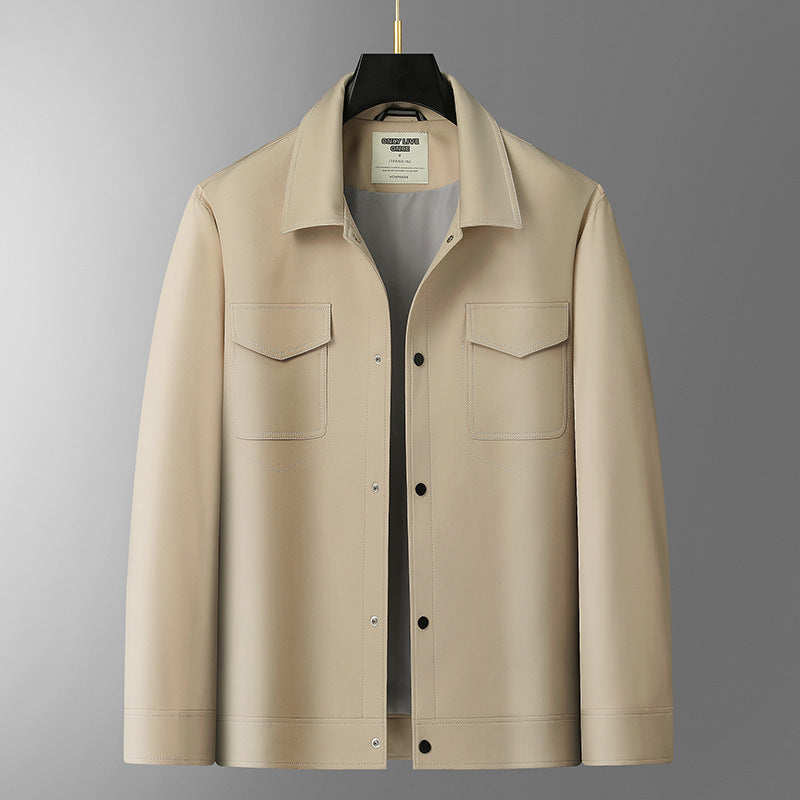 Herren Hemdjacke aus Lederoptik mit aufgesetzten Brusttaschen und Druckknopfleiste Drune