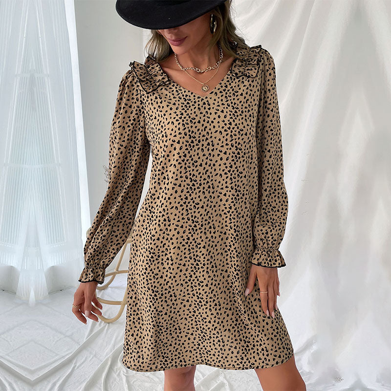 Damen Leichtes A-Linien-Minikleid mit Volantkragen und Puffärmeln Drune