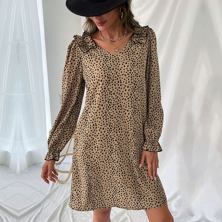 Damen Leichtes A-Linien-Minikleid mit Volantkragen und Puffärmeln Drune