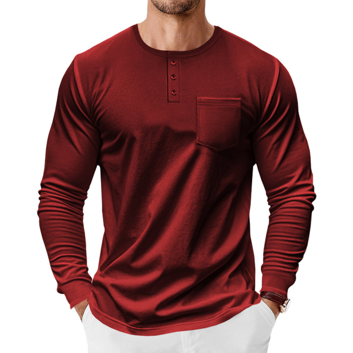 Herren Langarm-Henley-Shirt mit praktischer Brusttasche und modischen Knopfdetails Drune