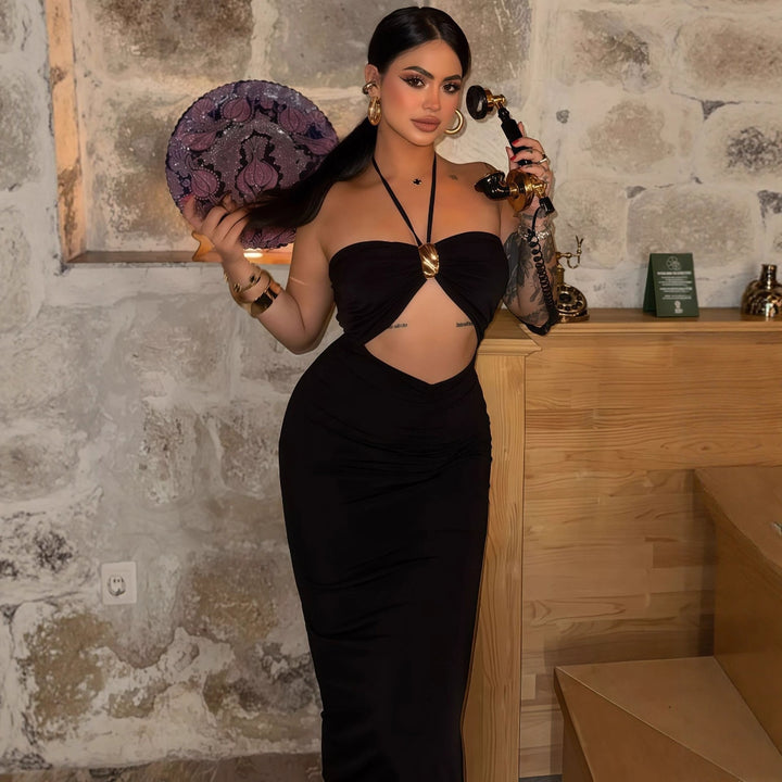 Damen figurbetontes Abendkleid mit schulterfreiem Design und eleganter Drapierung Drune