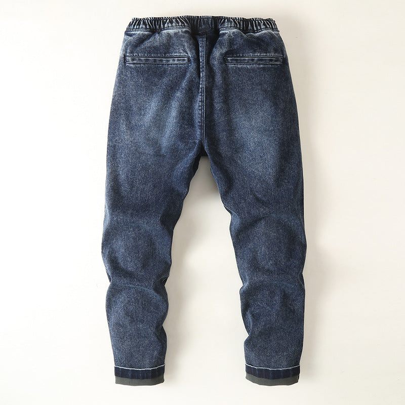 Herren Denim-Jogger mit elastischem Bund, Kordelzug und gekrempeltem Saum Drune