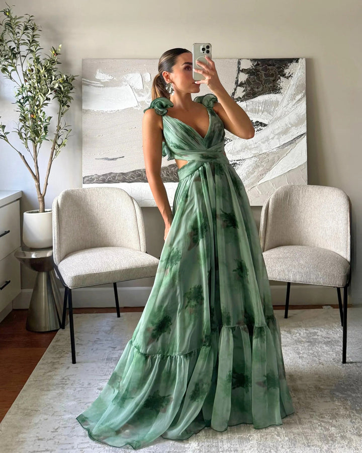 Damen Maxikleid mit luftigen Rüschendetails und ausgefallenem Wickeldesign Drune