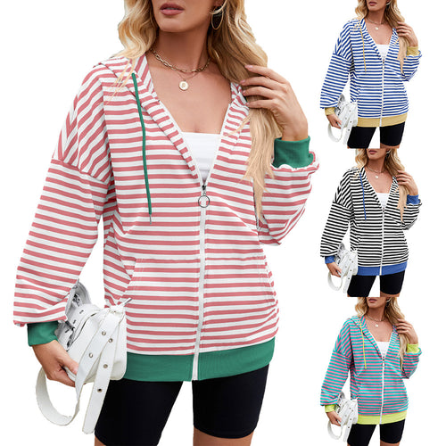 Damen lässiger Freizeit Hoodie mit modischen Streifen und praktischen Taschen Drune